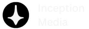 Inception Media Logo – Schwarzes Symbol mit weißer, abstrakter Sternform.